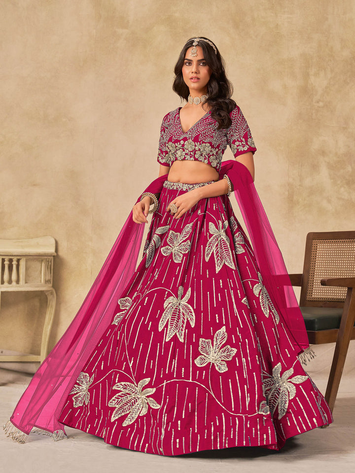 Rani Embroidered Art Silk Semi Stitched Kurta Choli With Lehenga &amp; Dupatta