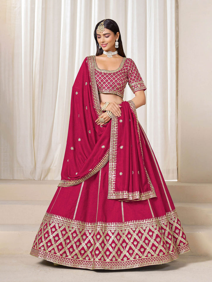 Pink Embroidered Art Silk Semi Stitched Kurta Choli With Lehenga &amp; Dupatta