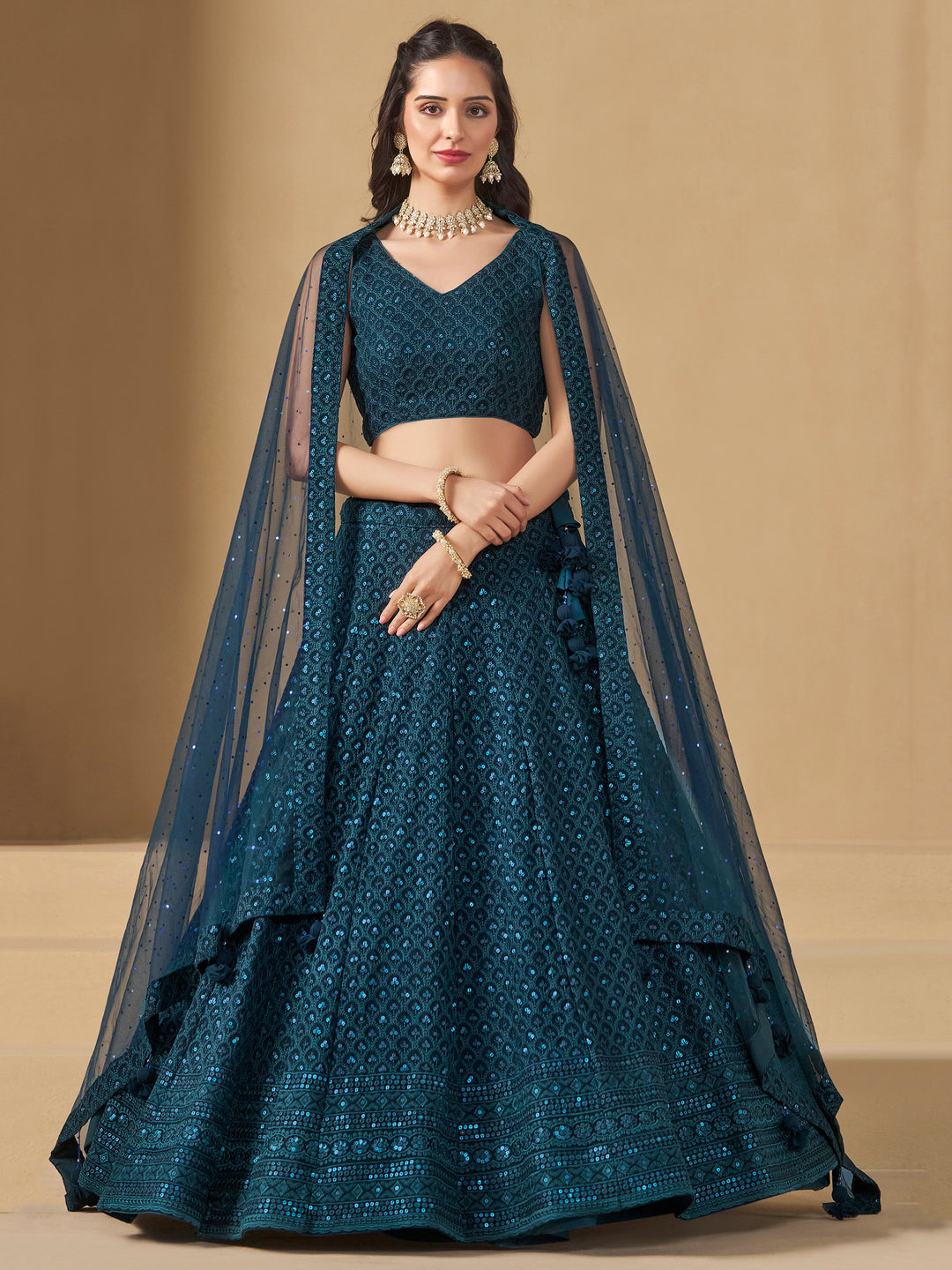 Blue Georgette Embroidered Semi Stitched Lehenga Choli with Dupatta