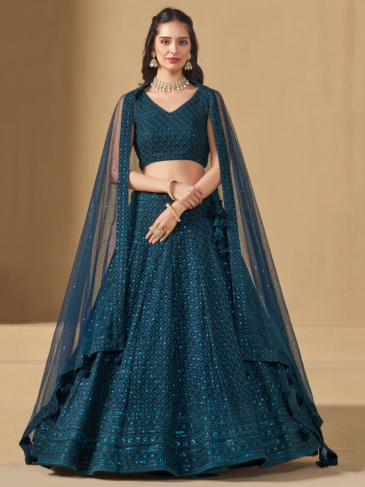 Blue Georgette Embroidered Semi Stitched Lehenga Choli with Dupatta