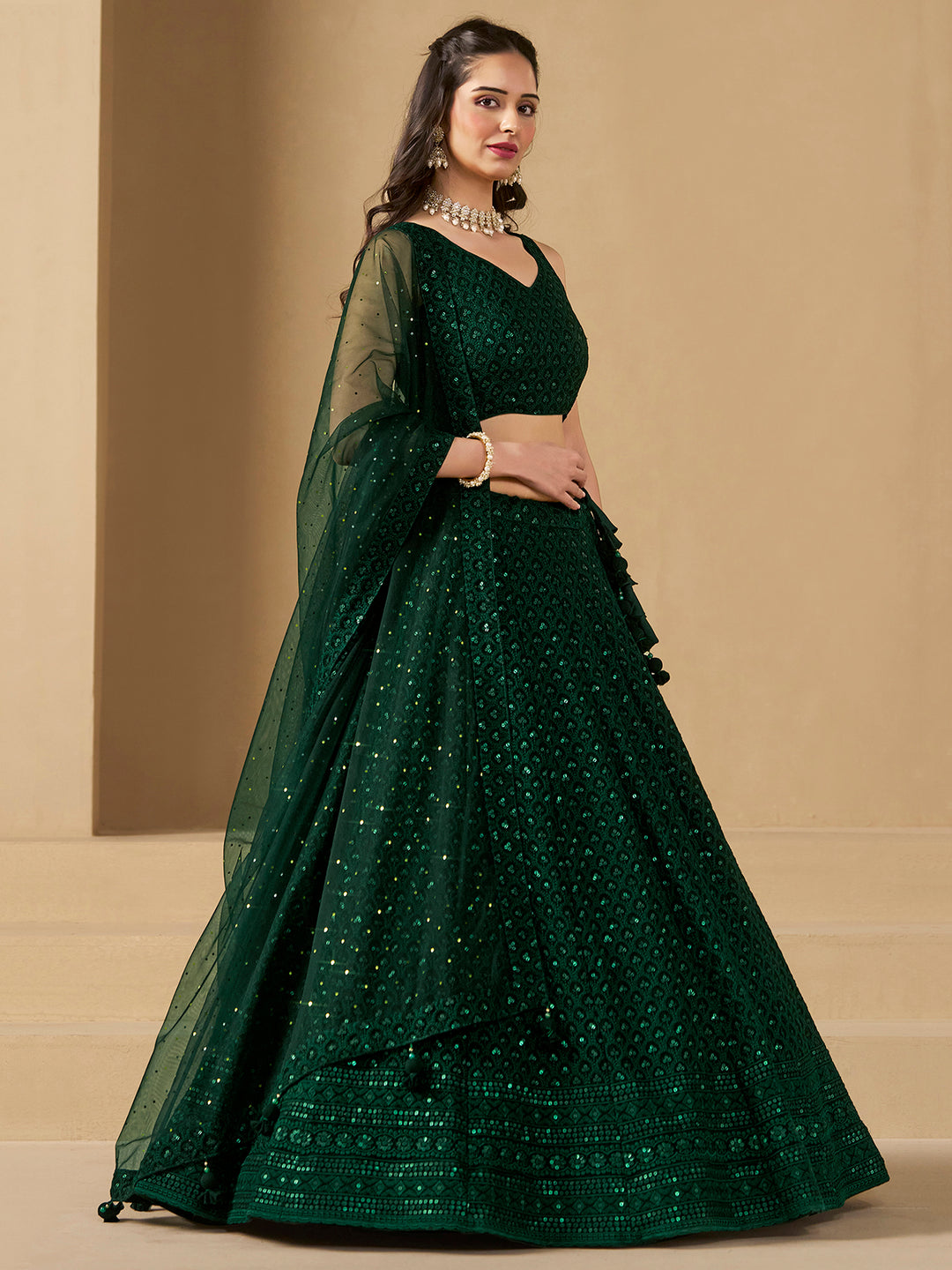 Green Georgette Embroidered Semi Stitched Lehenga Choli with Dupatta