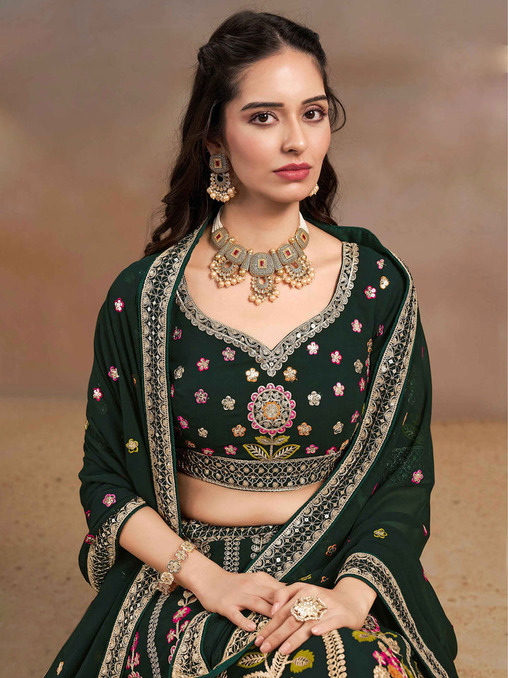 Green Georgette Embroidered Semi Stitched Lehenga Choli with Dupatta