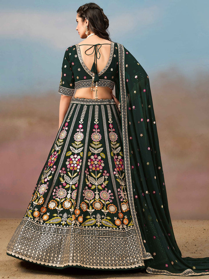 Green Georgette Embroidered Semi Stitched Lehenga Choli with Dupatta