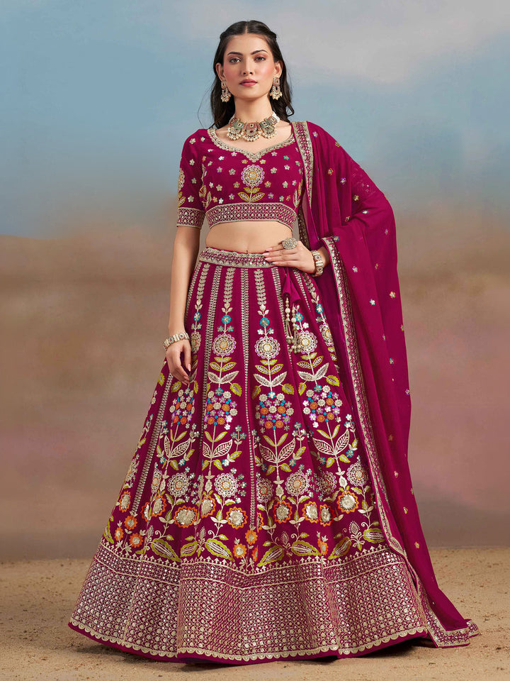 Pink Georgette Embroidered Semi Stitched Lehenga Choli with Dupatta