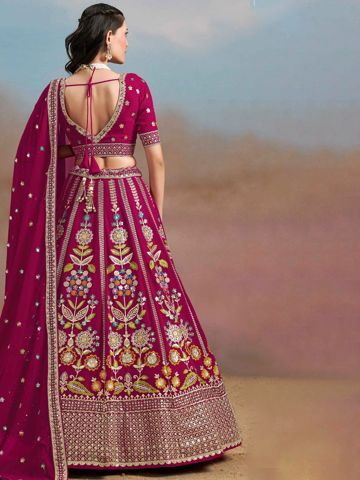 Pink Georgette Embroidered Semi Stitched Lehenga Choli with Dupatta