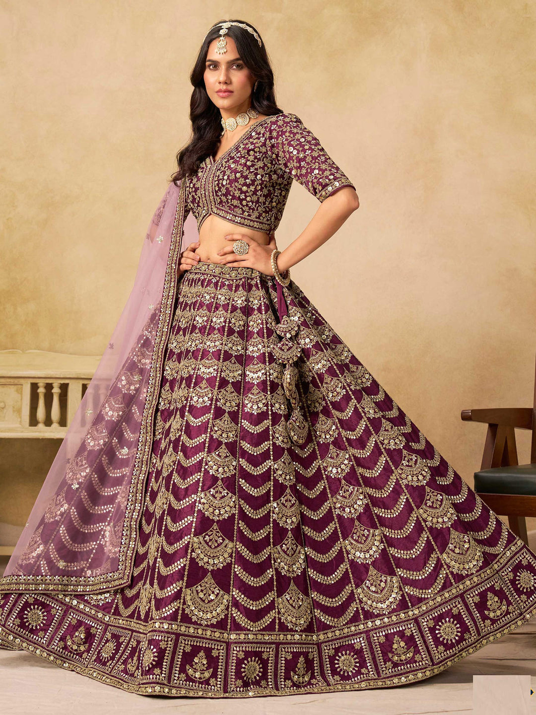 Onion Pink Embroidered Art Silk Semi Stitched Kurta Choli With Lehenga &amp; Dupatta