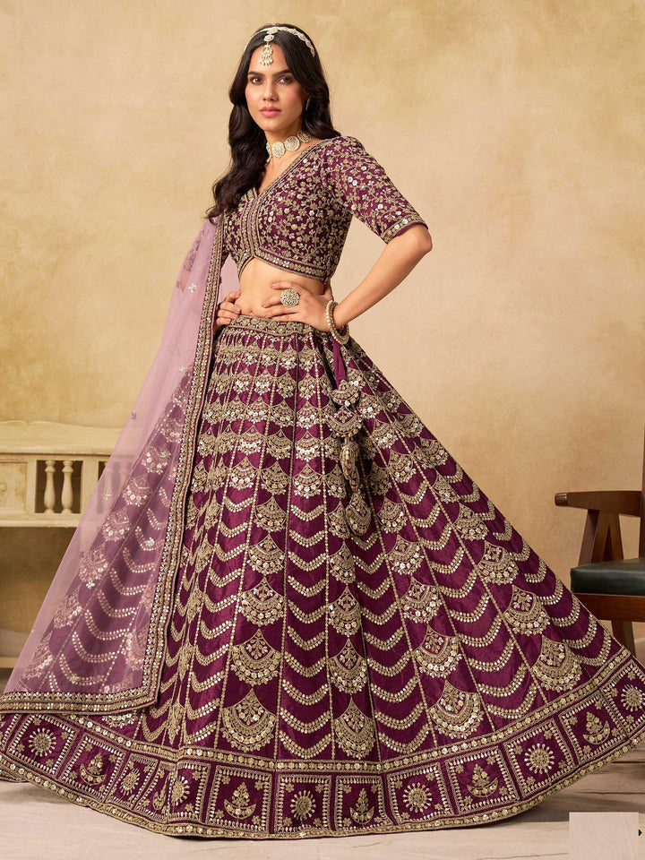 Onion Pink Embroidered Art Silk Semi Stitched Kurta Choli With Lehenga &amp; Dupatta