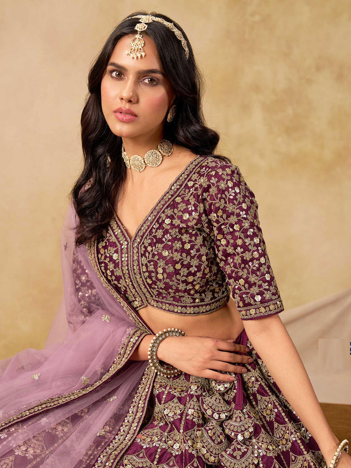 Onion Pink Embroidered Art Silk Semi Stitched Kurta Choli With Lehenga &amp; Dupatta