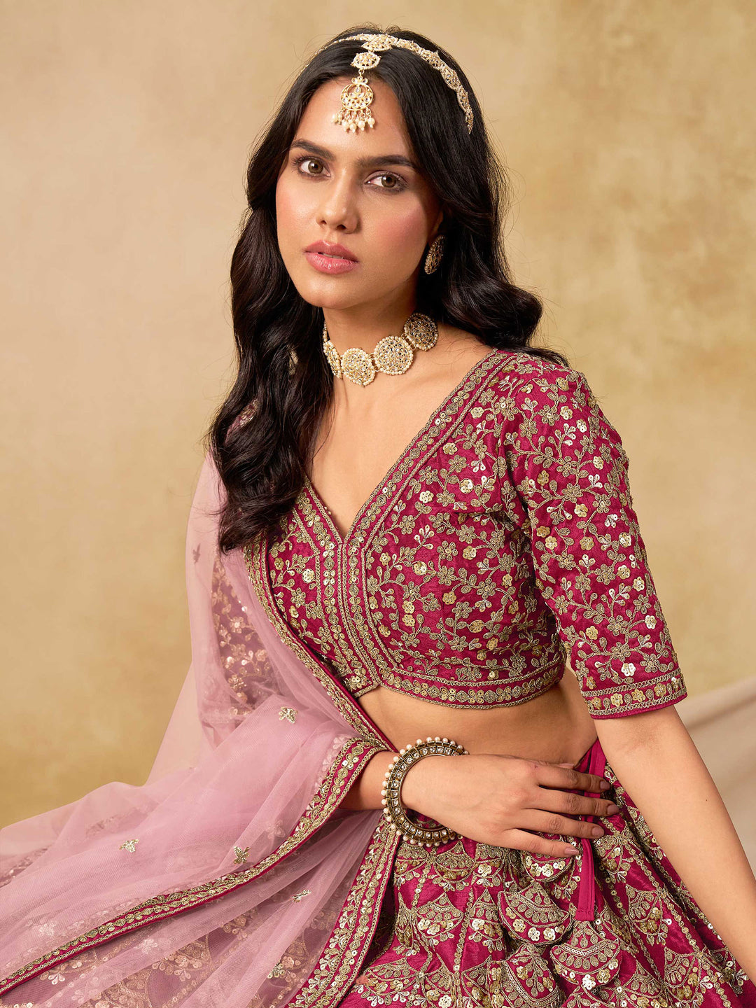 Rani Embroidered Art Silk Semi Stitched Kurta Choli With Lehenga &amp; Dupatta