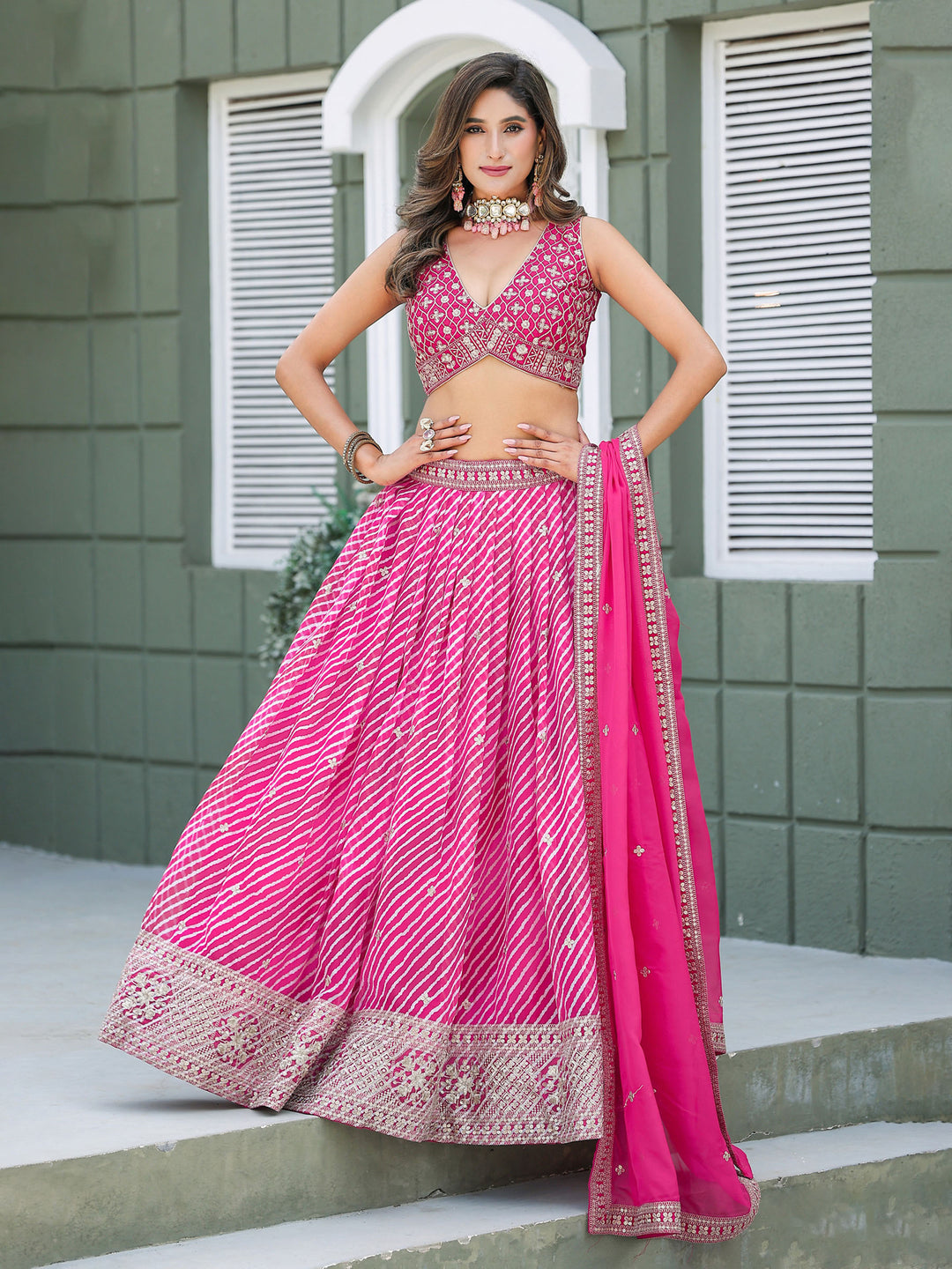 Pink Embroidered Art Silk Semi Stitched Kurta Choli With Lehenga &amp; Dupatta