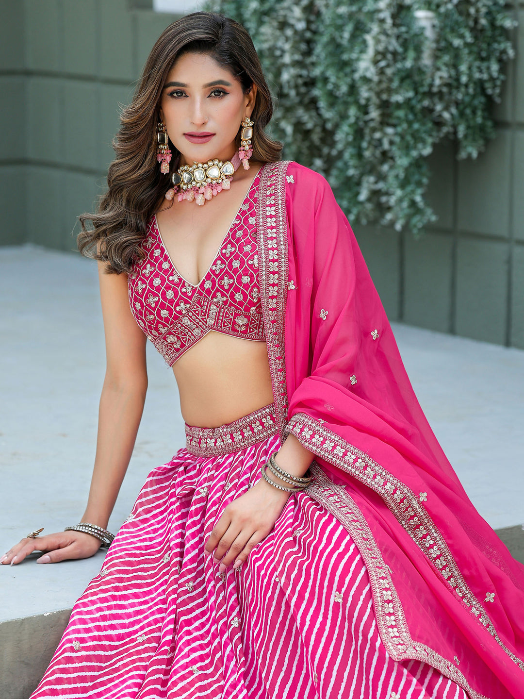 Pink Embroidered Art Silk Semi Stitched Kurta Choli With Lehenga &amp; Dupatta