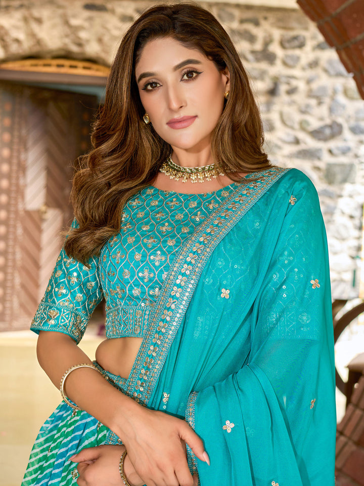 Teal Green Embroidered Art Silk Semi Stitched Kurta Choli With Lehenga &amp; Dupatta