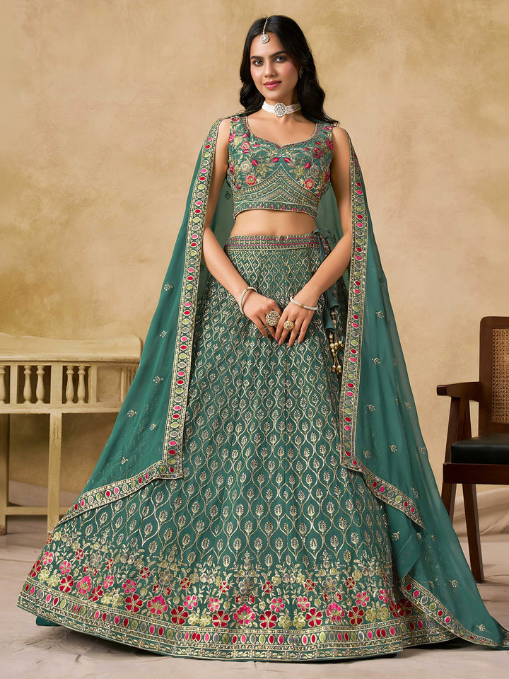 Blue Georgette Embroidered Semi Stitched Lehenga Choli with Dupatta