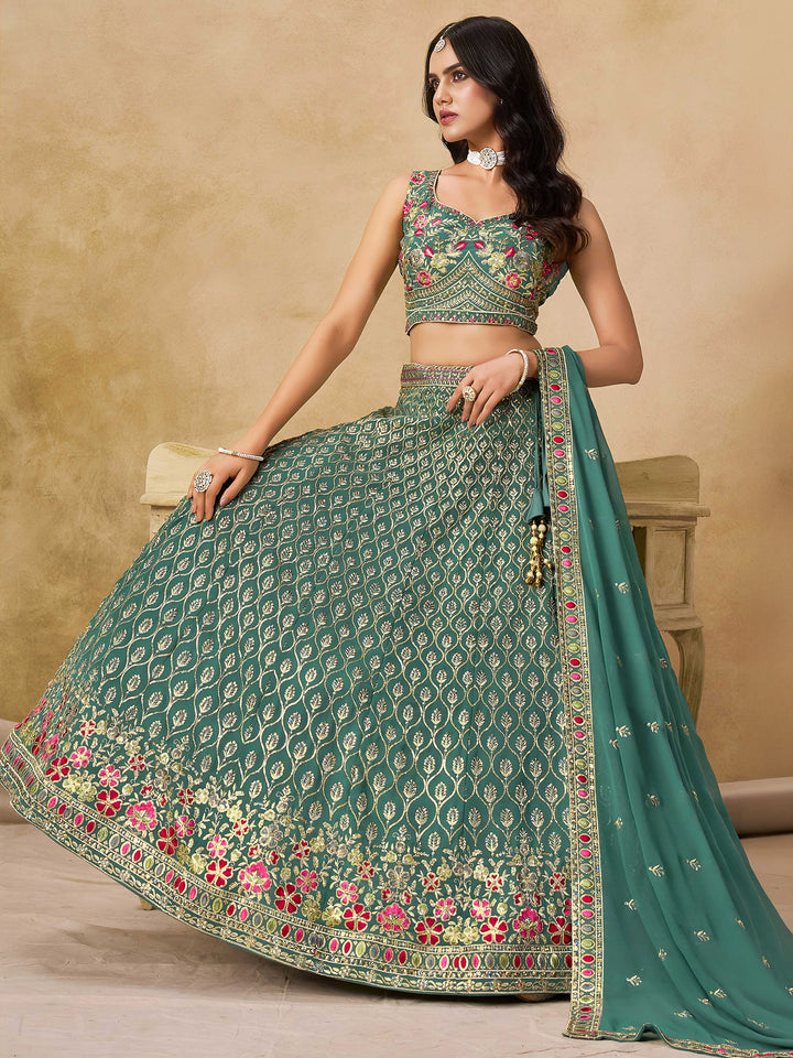 Blue Georgette Embroidered Semi Stitched Lehenga Choli with Dupatta