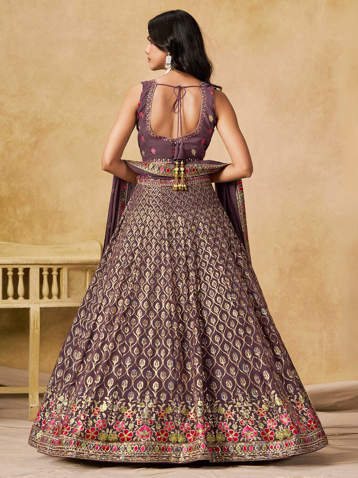 Purple Georgette Embroidered Semi Stitched Lehenga Choli with Dupatta