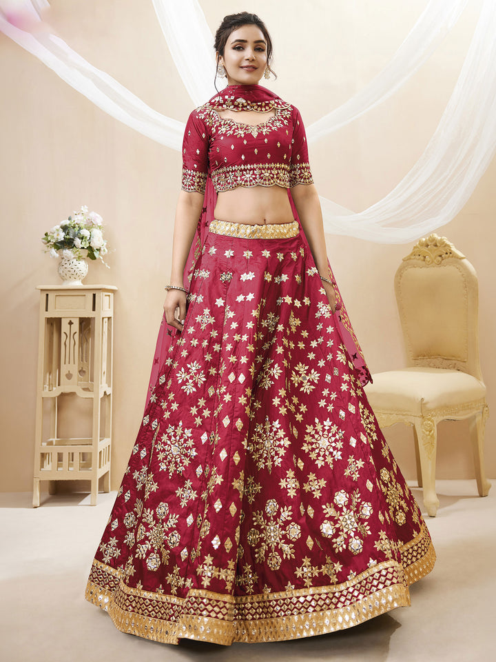 Red Art Silk Embroidered Semi Stitched Lehenga Choli with Dupatta