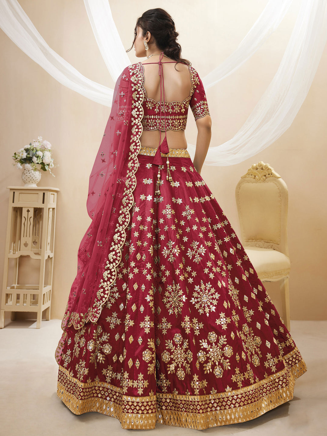 Red Art Silk Embroidered Semi Stitched Lehenga Choli with Dupatta