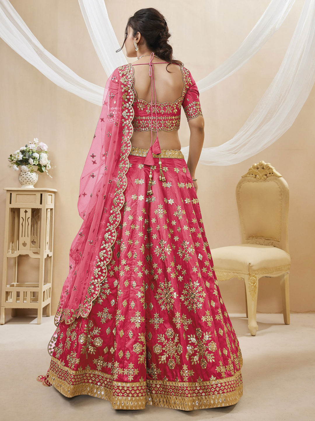 Pink Art Silk Embroidered Semi Stitched Lehenga Choli with Dupatta