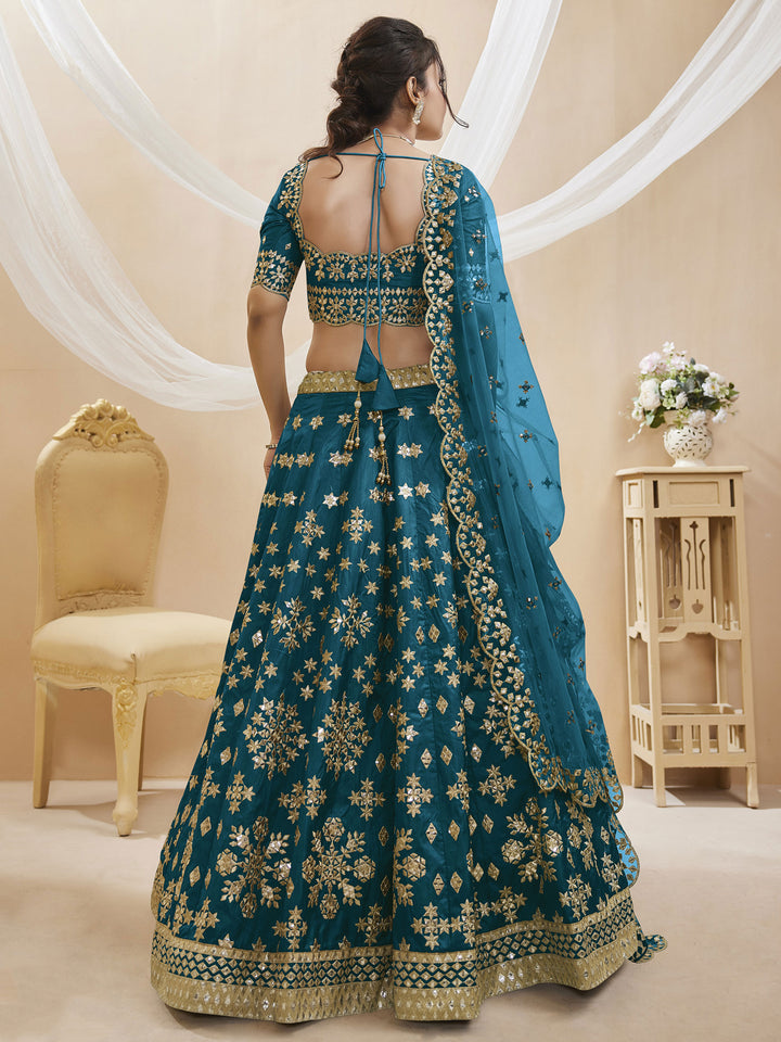 Blue Art Silk Embroidered Semi Stitched Lehenga Choli with Dupatta