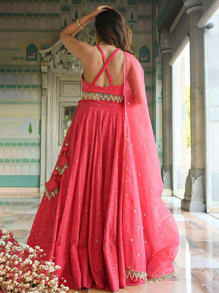 Pink Georgette Embroidered Semi Stitched Lehenga Choli with Dupatta