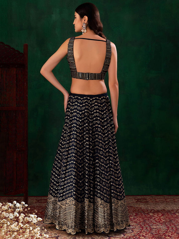 Blue Georgette Embroidered Semi Stitched Lehenga Choli with Dupatta