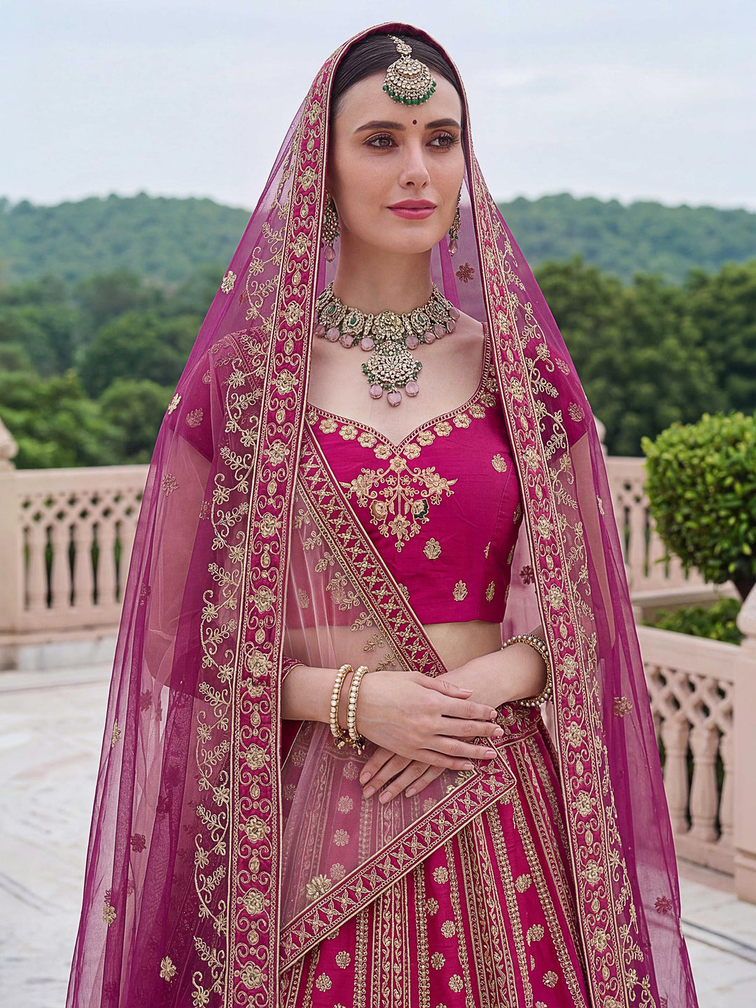 Red Hlame Semi Stitched Bridal Lehenga Choli with Embroidered Net Dupatta