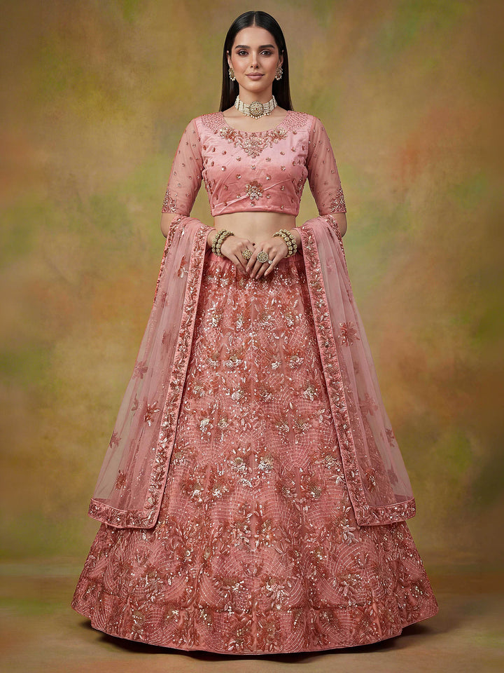Off White Hlame Semi Stitched Bridal Lehenga Choli with Embroidered Net Dupatta