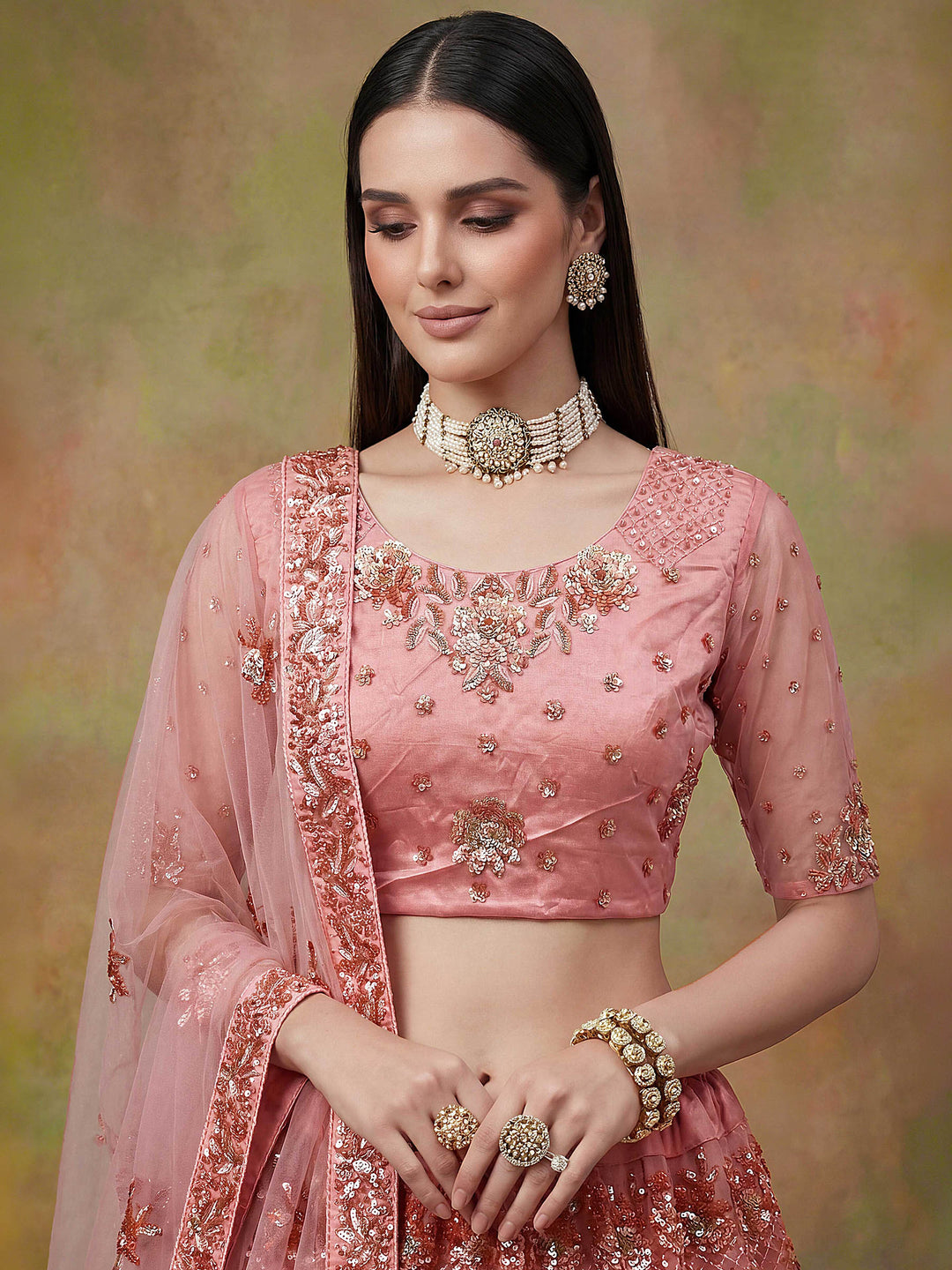 Off White Hlame Semi Stitched Bridal Lehenga Choli with Embroidered Net Dupatta