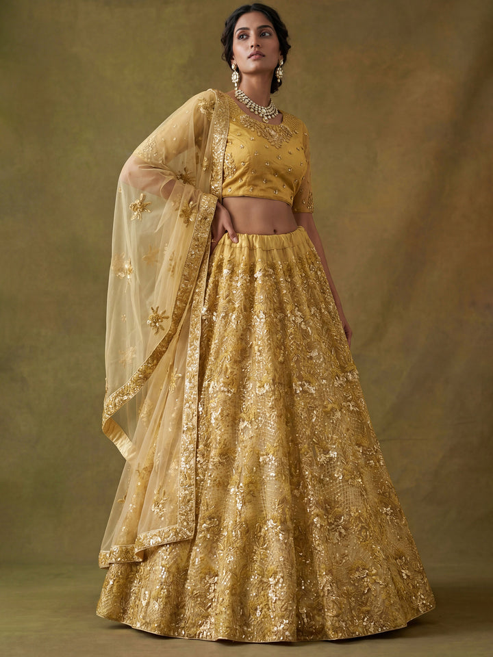 Red Hlame Semi Stitched Bridal Lehenga Choli with Embroidered Net Dupatta