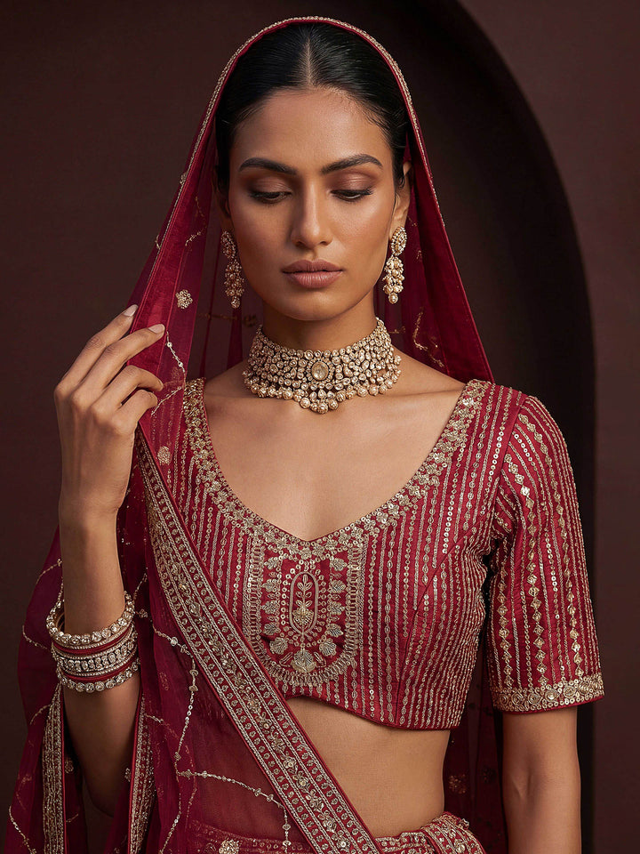 Rani Net Semi Stitched Bridal Lehenga Choli with Embroidered Net Dupatta