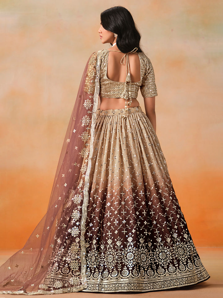 Brown Georgette Embroidered Semi Stitched Lehenga Choli with Dupatta