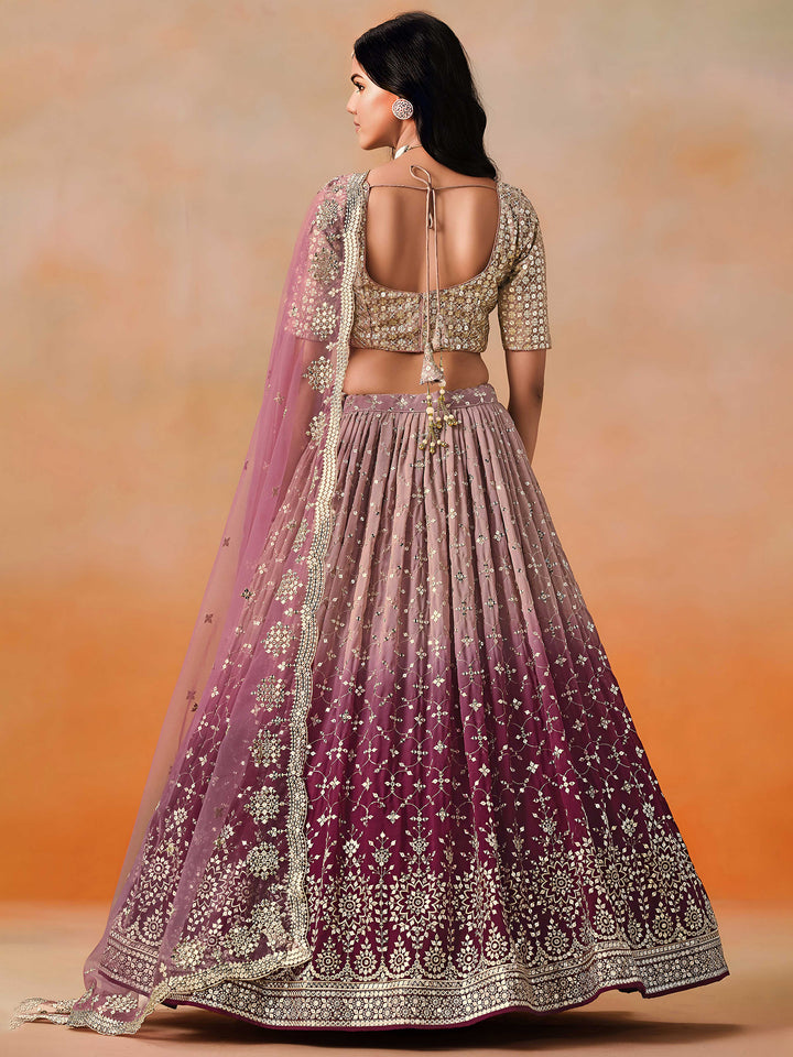 Maroon Georgette Embroidered Semi Stitched Lehenga Choli with Dupatta