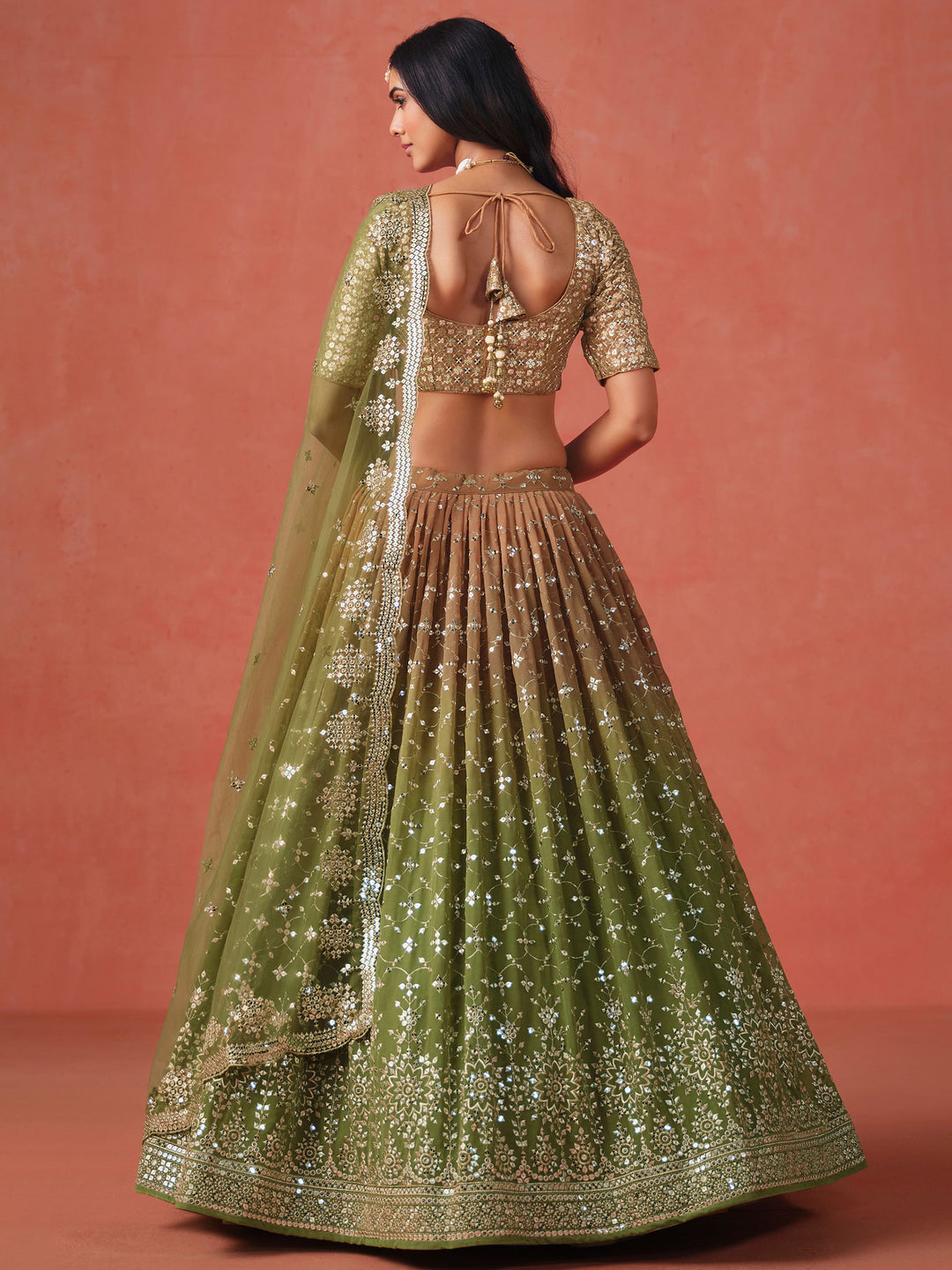 Mehndi Georgette Embroidered Semi Stitched Lehenga Choli with Dupatta