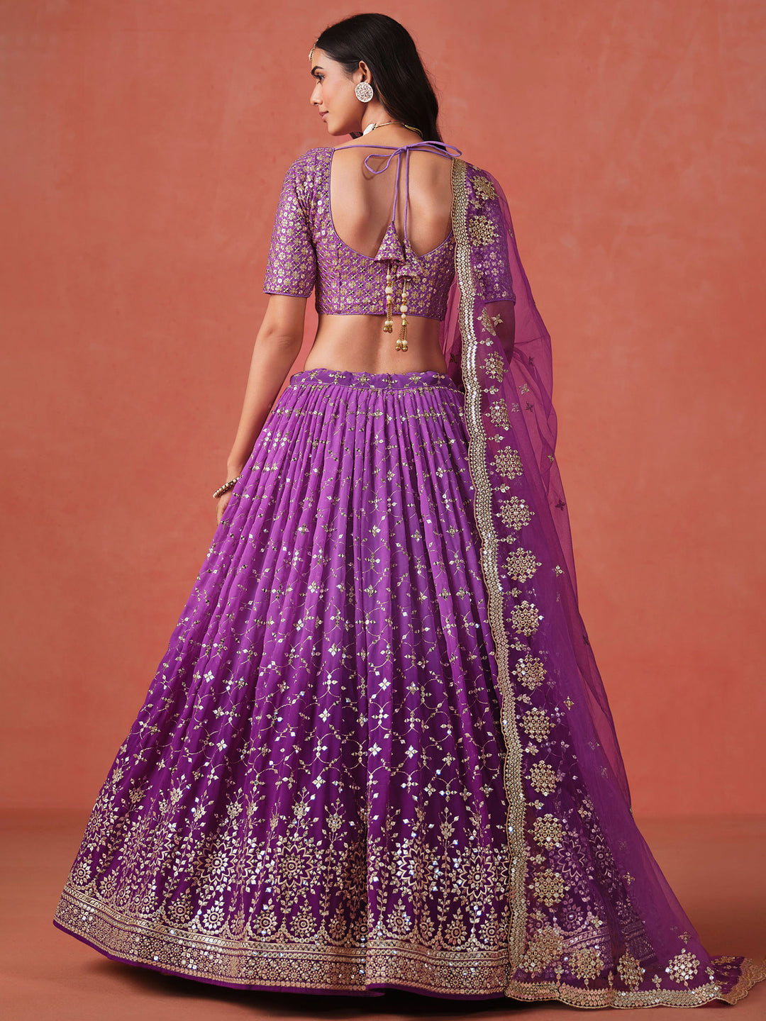 Purple Georgette Embroidered Semi Stitched Lehenga Choli with Dupatta