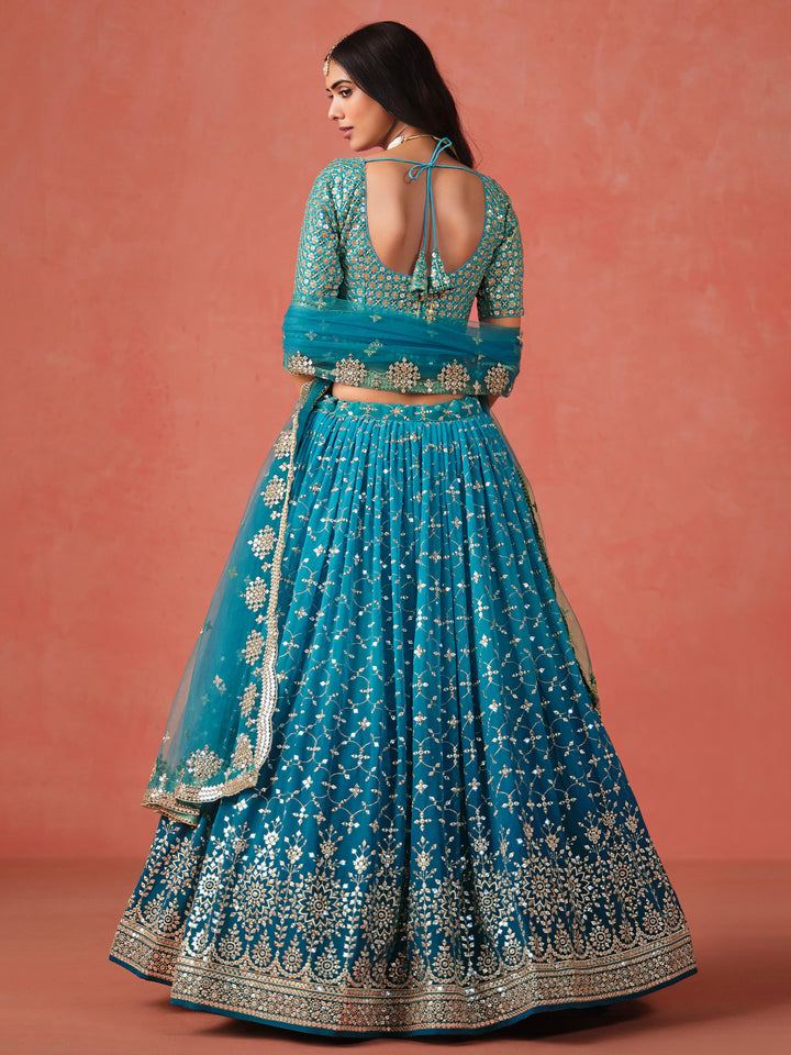 Blue Georgette Embroidered Semi Stitched Lehenga Choli with Dupatta