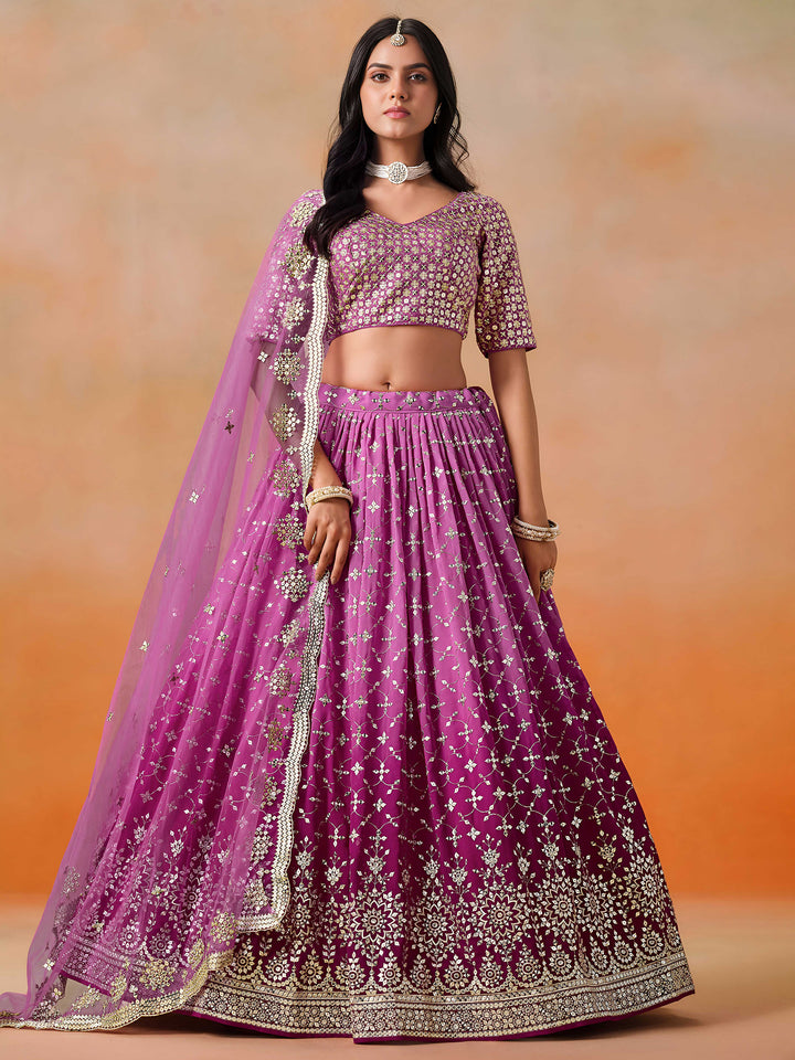 Rani-Pink Georgette Embroidered Semi Stitched Lehenga Choli with Dupatta