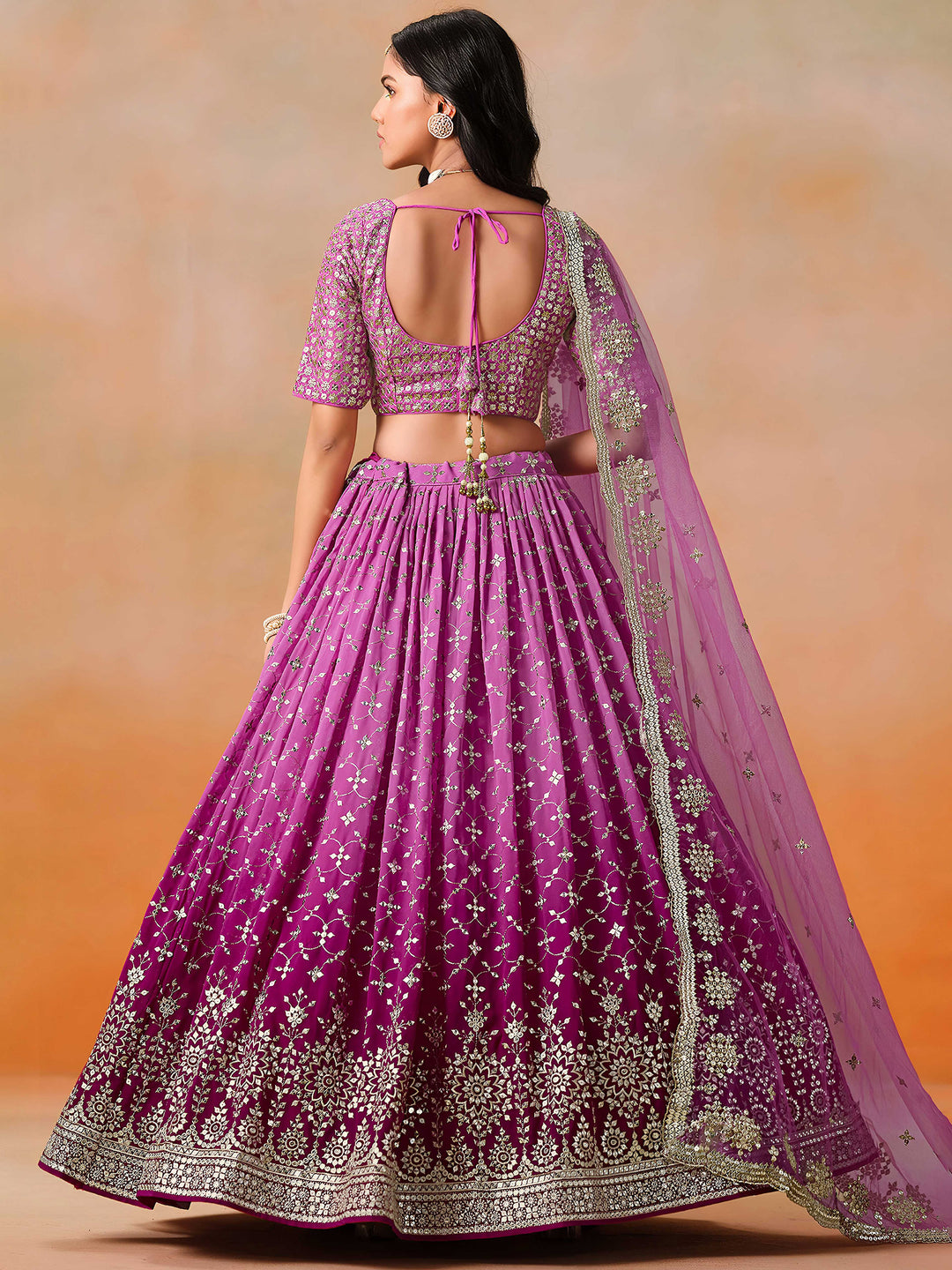 Rani-Pink Georgette Embroidered Semi Stitched Lehenga Choli with Dupatta