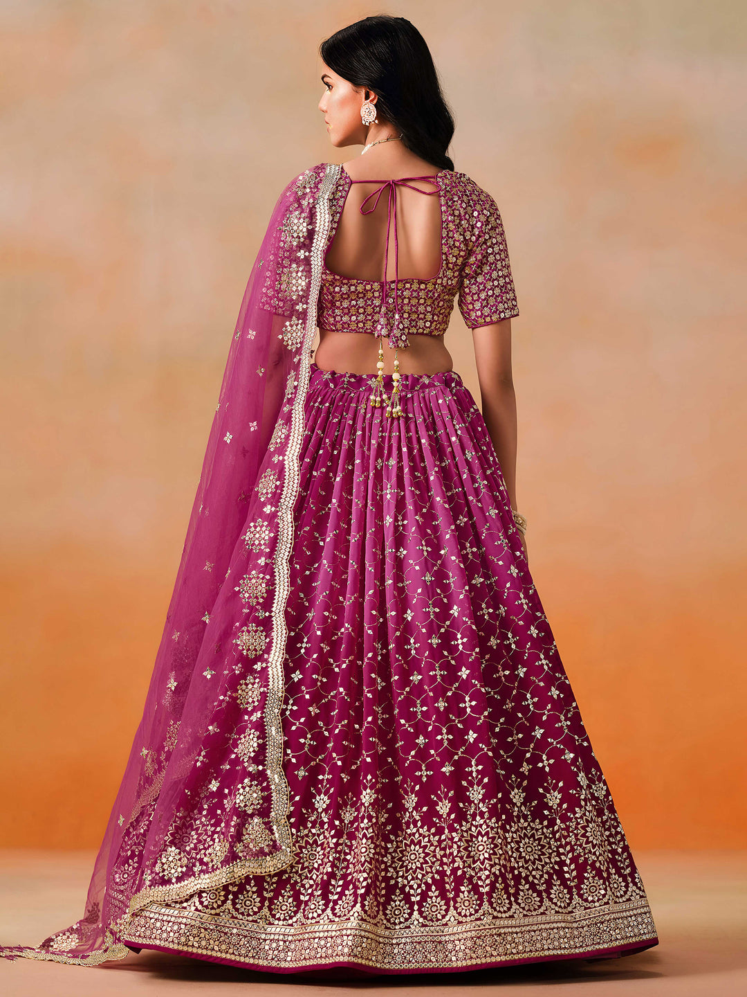 Red-Pink Georgette Embroidered Semi Stitched Lehenga Choli with Dupatta