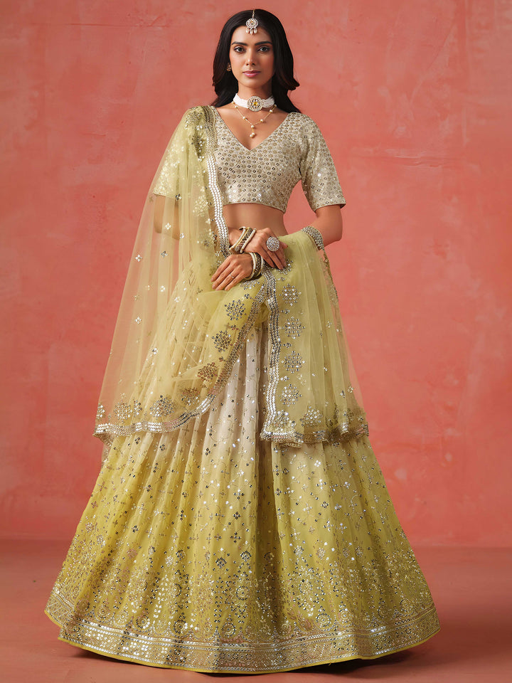 Yellow Georgette Embroidered Semi Stitched Lehenga Choli with Dupatta