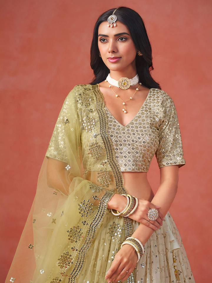 Yellow Georgette Embroidered Semi Stitched Lehenga Choli with Dupatta