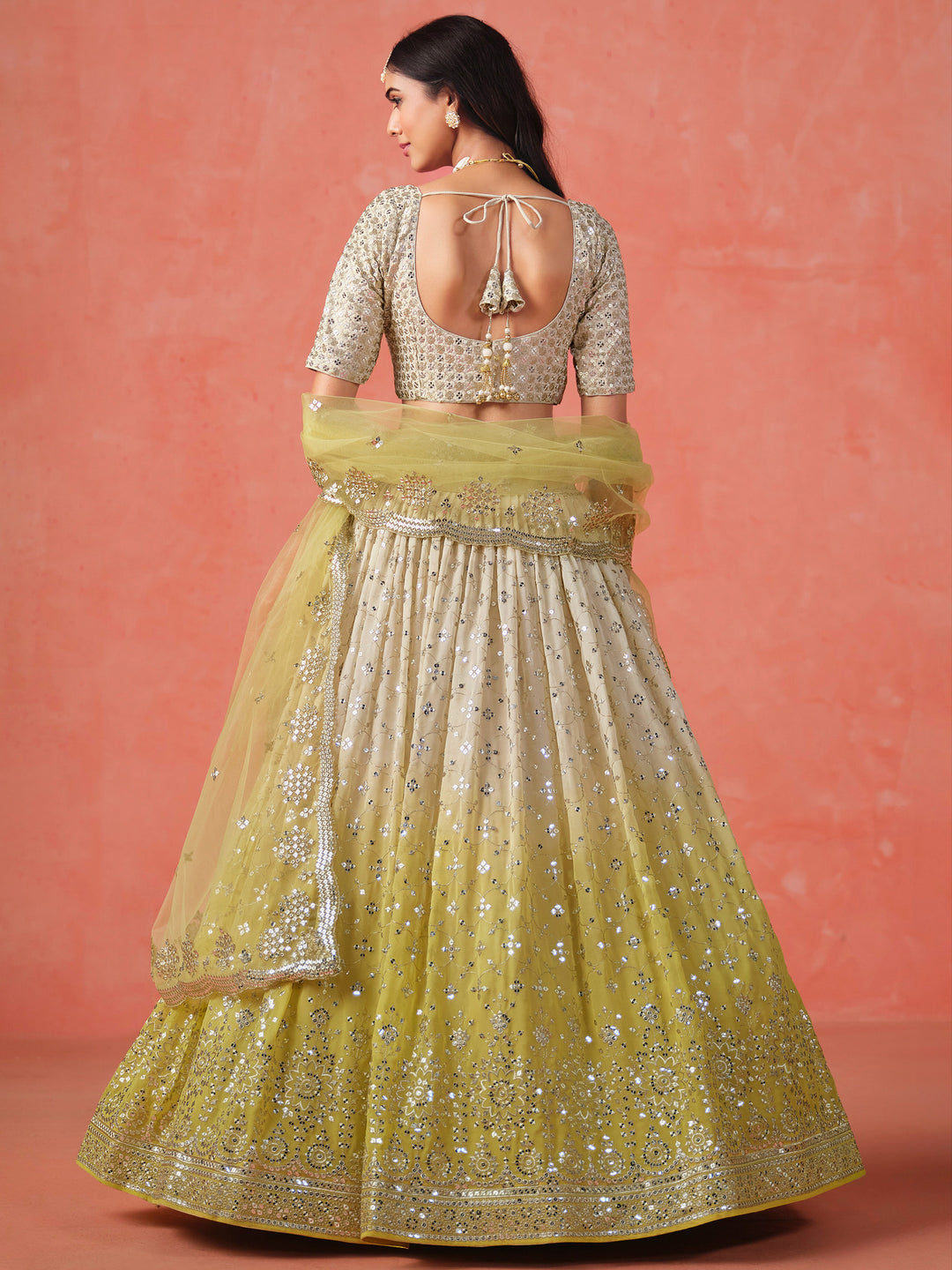 Yellow Georgette Embroidered Semi Stitched Lehenga Choli with Dupatta