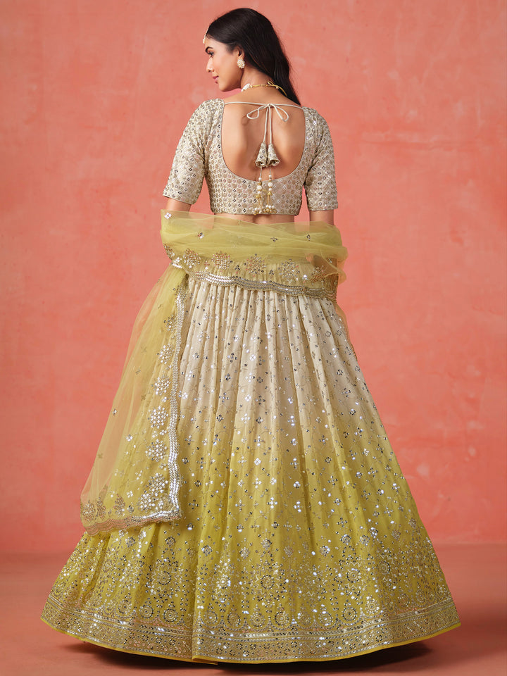 Yellow Georgette Embroidered Semi Stitched Lehenga Choli with Dupatta