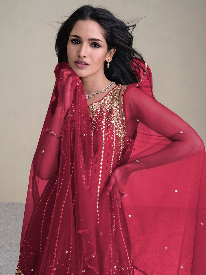 Pink Art Silk Embroidered Kurta Dhoti With Dupatta