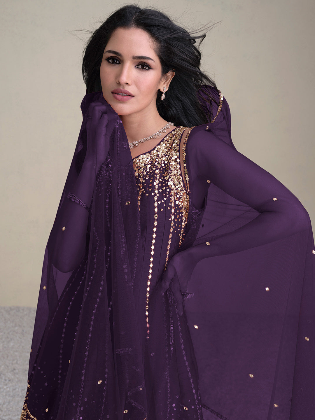 Purple Art Silk Embroidered Kurta Dhoti With Dupatta