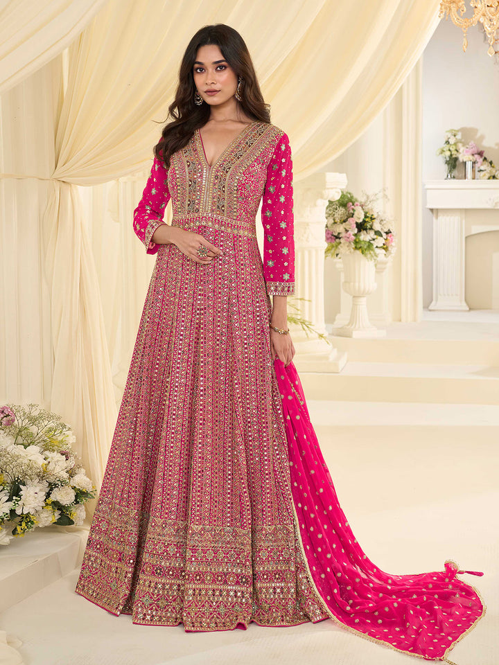 Rani Embroidered Georgette Gown With Dupatta