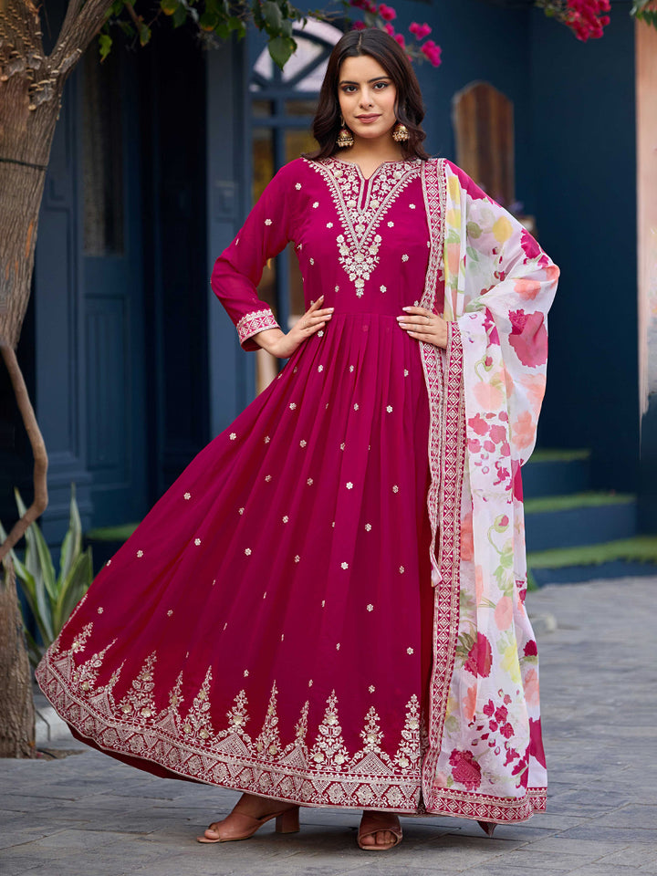 Rani Embroidered Georgette Gown With Dupatta