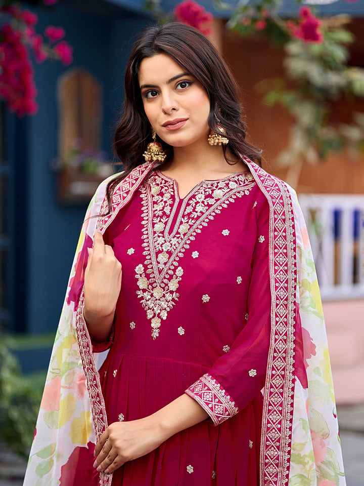Rani Embroidered Georgette Gown With Dupatta
