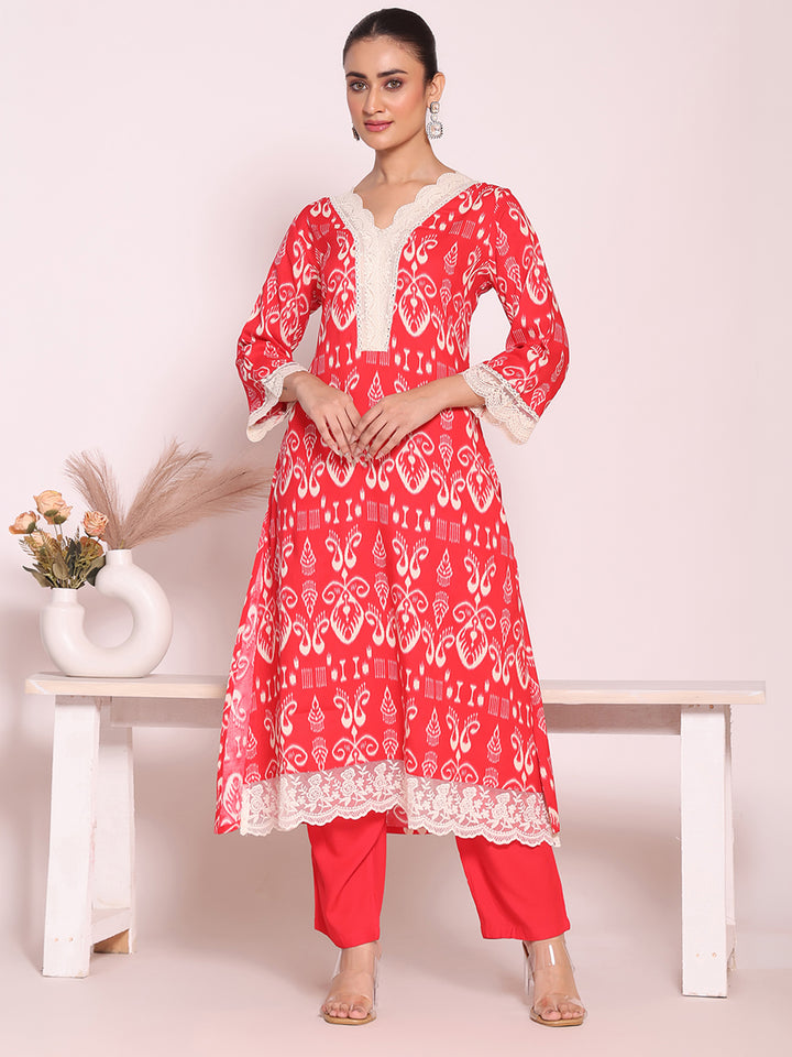 Peach Embroidered Art Silk Kurta Pant with Dupatta