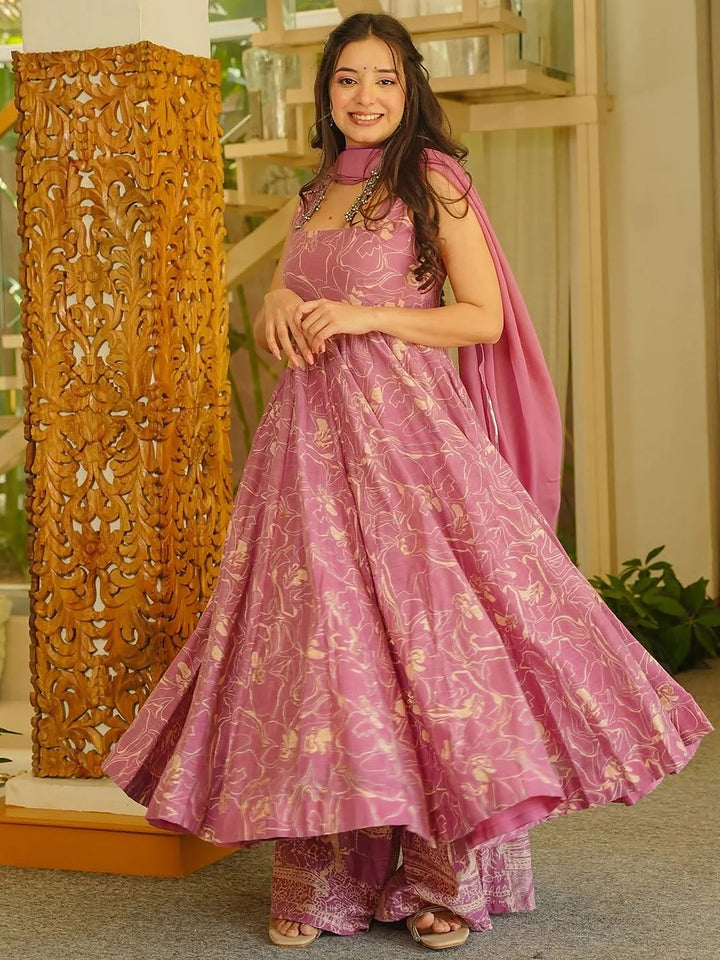 Pink Embroidered Muslin Kurta Palazzo with Dupatta