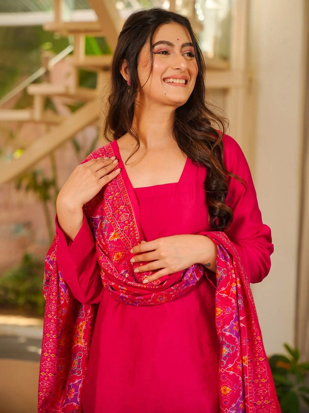 Rani Embroidered Art Silk Kurta Palazzo with Dupatta